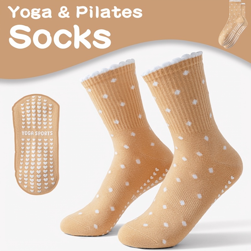 Pilates Yoga Gifts - جوارب يوجا نسائية باللون البني، منقطة