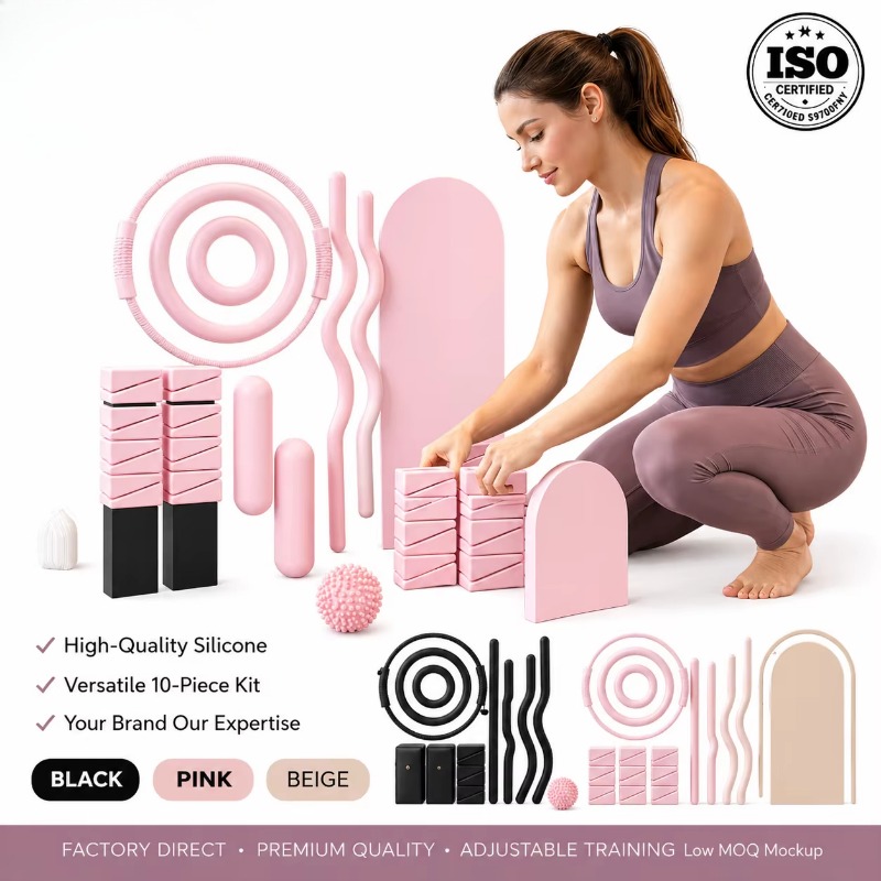 Pilates And Yoga Combined - مجموعة أثقال، بار دمبل سيليكوني، بساط